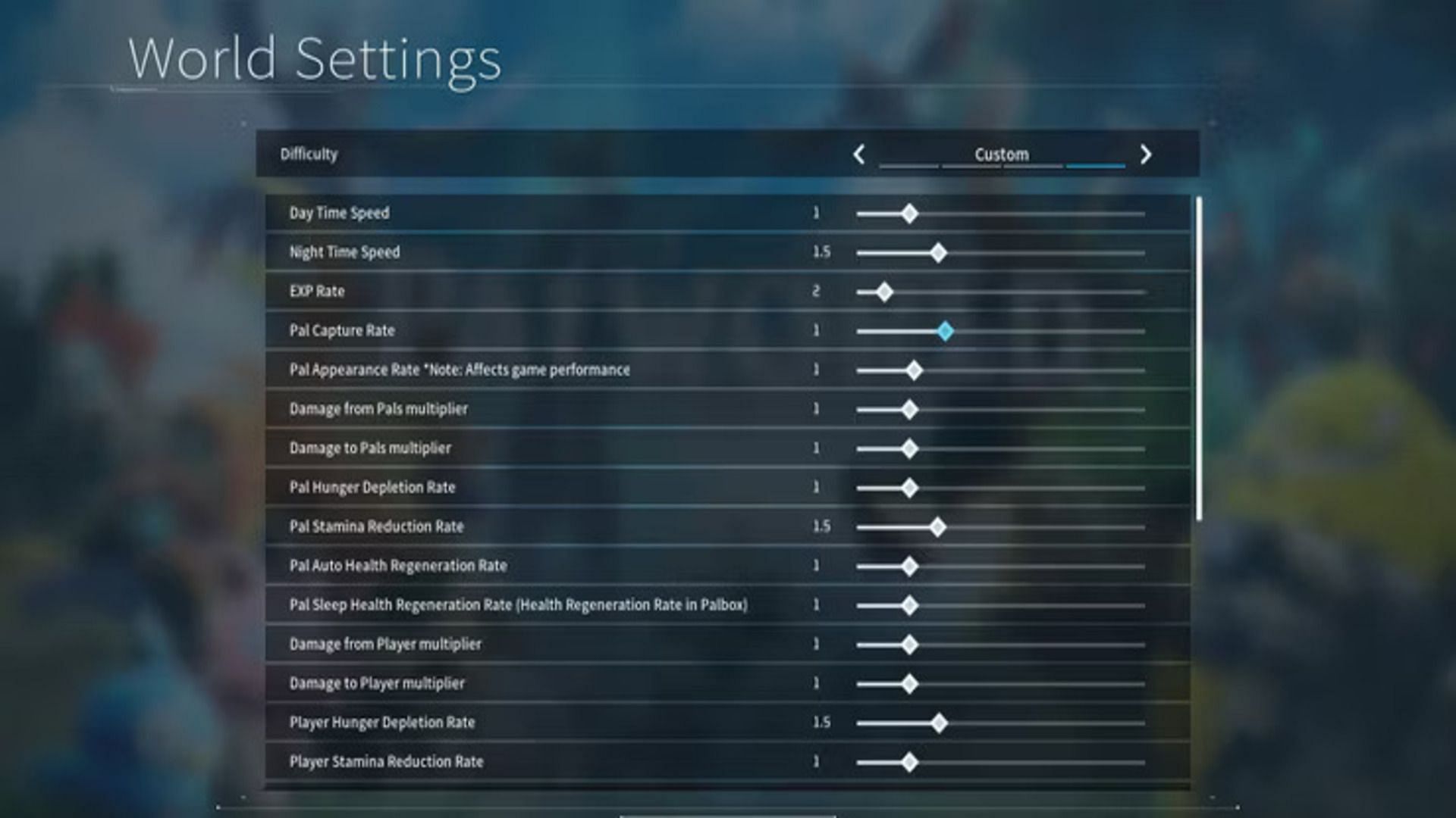 Change your Palworld World Settings (Image via Pocket Pair Inc)